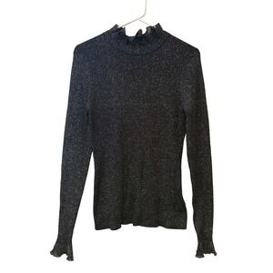 NWT Ted‎ Baker Black Sparkle Frill Neck Detail Lurex Jumper Sweater Sz 3 Holiday